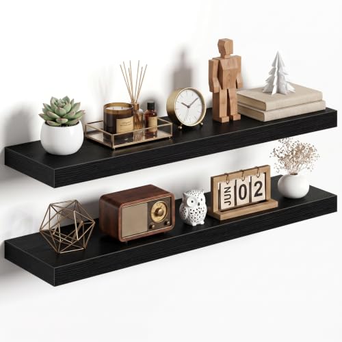Dreamland 36Inch Black Floating Shelves 8" Deep Wall Mounted Set of 2 - color: Black, size: 8"D x 36"L