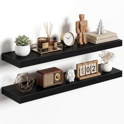 Dreamland 36Inch Black Floating Shelves 8" Deep Wall Mounted Set of 2 - color: Black, size: 8"D x 36"L