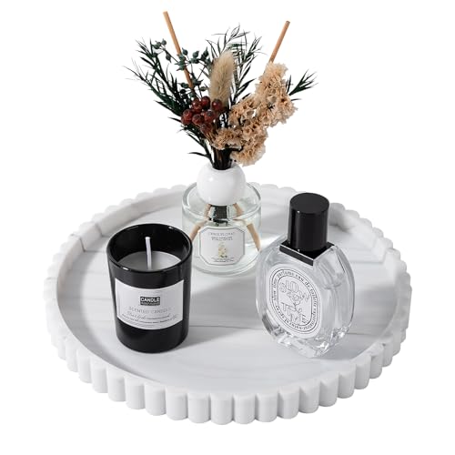Round Bathroom Tray Perfume Organizer Coffee Table Decor, 9" Marble - color: Marble Gray, size: 9"