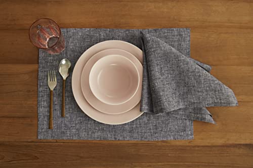 Solino Home 100% 순수 리넨 플레이스 매트 블랙, 아테나 35.6 x 48.3cm(14 x 19인치), 4개 세트 - color: 21: 블랙 샴브레이, size: 14" X 19" (Set of 4)