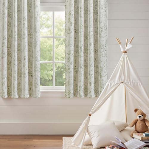 jinchan Green Blackout Curtains W38xL63 Woodland Back Tab 2 Panels - color: Sage Green on Beige, size: 38"W x 63"L (Pack of 2)