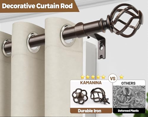 KAMANINA Bronze Curtain Rod 32 to 58 Inch, Adjustable Single Drapery Rods - color: Bronze, size: 32-58"