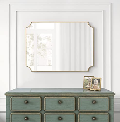 Kate and Laurel Healey Glam Scalloped Wall Mirror, 22 x 30, Gold, Minimal Scallop Mirror for Classic Traditional Wall Decor