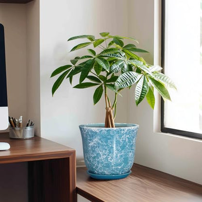 8 Inch Plant Pot, Ceramic Planter with Drainage Hole, Blue - color: Gemstone Blue, size: 8 Inch