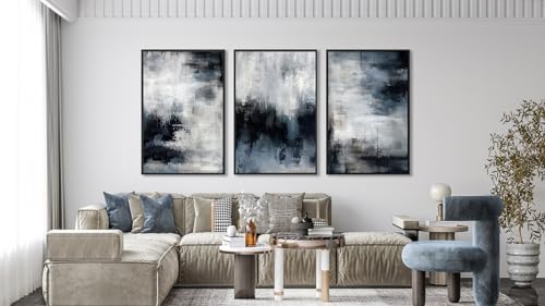 Large Framed Abstract Wall Art, Rustic Blue Canvas Prints, 16"x24"x3 - color: navy, size: 16" X 24" X 3pcs Framed