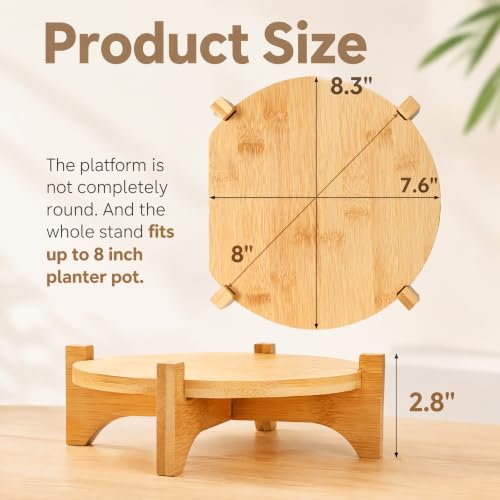 Pumtus 2 Pack Small Plant Stand, Wood Indoor Planter Stand, Bamboo Detachable Flower Pot Holder, Mid Century Potted Plant Rack for Outdoor Garden Home, Fits Up to 8 Inch Planter (Pot Not Included)