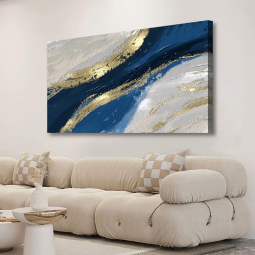 Abstract Canvas Wall Art for Living room Office Bedroom Golden Blue Wall Art Print Oil Paintings Modern Abstract River Texture Pictures Wall Decor Artwork Waterproof Ready to Hang - 20in * 40inch - color: Golden blue white Abstract, size: 40"L x 20"W