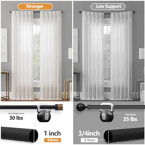 2 Pack Boho Rustic Adjustable Wood Curtain Rod 32-144 Inch, Black - color: Black, size: 32"-150"|2 PACK