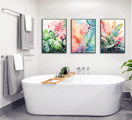 Uofnvrji 3pcs Tropical Botanical Monstera Leaves Canvas Wall Art - color: Colorful, size: 12x16 Inch Unframed