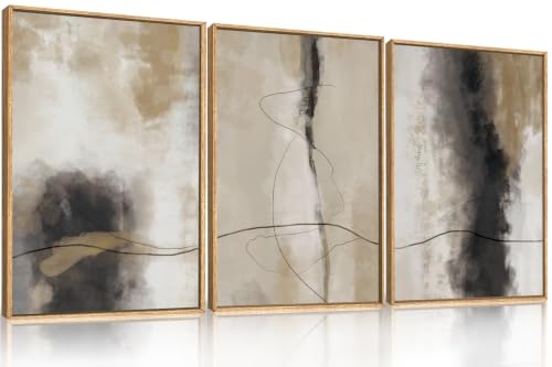 HPINUB Large Modern Abstract Shapes Framed Canvas Wall Art Set,Neutral Black and White Wall Decor,Minimalist Nordic Wall Painting for Living Room,Bedroom,Dining Room,Office -24"x36"x3 - color: Abstract Line Wall Art, size: 24"L x 36"W