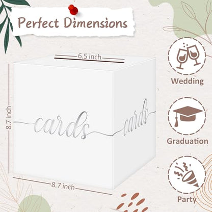 Elegant Wedding Card Box, Silver Foil Gift Card Box Holder for Party, White - color: White and Silver Foil