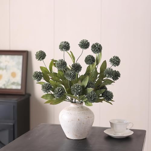 6 Pcs 27"Artificial Pompon Mum Silk Flower Stems for Vase (Dark Gray) - color: Dark Gray