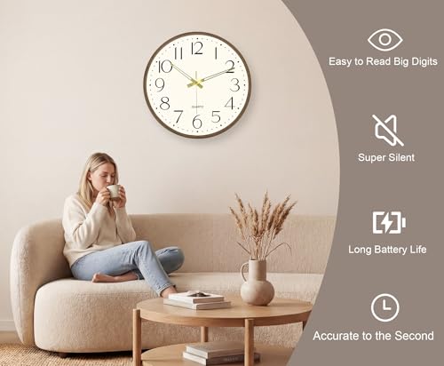 2 Pack 16 Inch Wall Clock, Silent Analog Clock Battery Operated - color: Brown Wood Grain, size: 16In-2Pcs