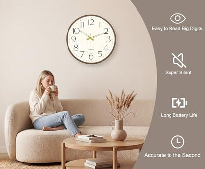 2 Pack 16 Inch Wall Clock, Silent Analog Clock Battery Operated - color: Brown Wood Grain, size: 16In-2Pcs