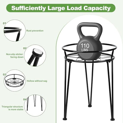 Metal Plant Stand, Plant Stand Indoor Outdoor, Metal Rustproof Flowers, Urban and Rustic Outdoor Plants Stands, Flower Pot Stand Suitable for Living Room, Balcony, Garden (3PCS,Black)
