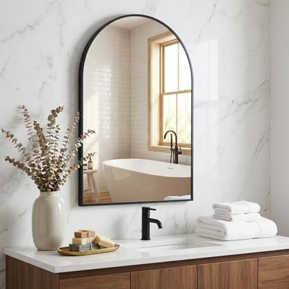 Arched Mirror for Wall, 36x24 Inch Bathroom Vanity Arched Wall Mirror with Metal Frame, Anti-Rust, Tempered Glass, Wall Mounted Mirror for Bedroom, Living Room, Entryway, Black