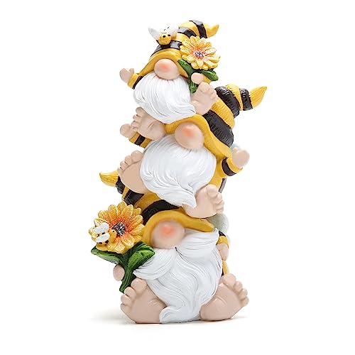 Hodao Stacked Bee Gnome Figurine Resin Sunflower Farmhouse Decor Indoor - style: Stacked Bee Gnome