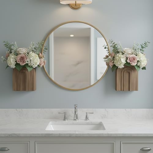 2 Pack Natural Wooden Wall Vase Set for Pampas Grass and Dried Flowers - color: Natural-natural