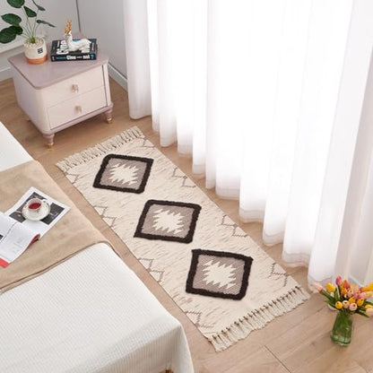 Boho Runner Rug 2'x5', Washable Hallway Rug Runner Non Slip Rubber Backed, Kitchen Farmhouse Area Rug Floor Mat with Tassels, Tufted Woven Cotton Entryway Carpet, Brown - color: Brown, size: 2' x 5' (Runner)