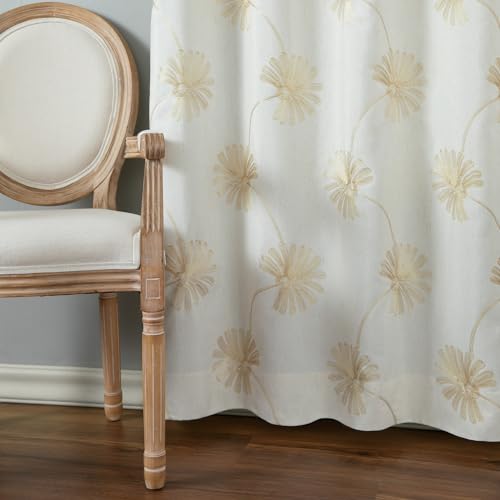 VOGOL Floral Embroidered Grommet Bedroom Curtains, 52 x 96, 2 Panels - color: White, size: 52"W x 96"L (Pack of 2)