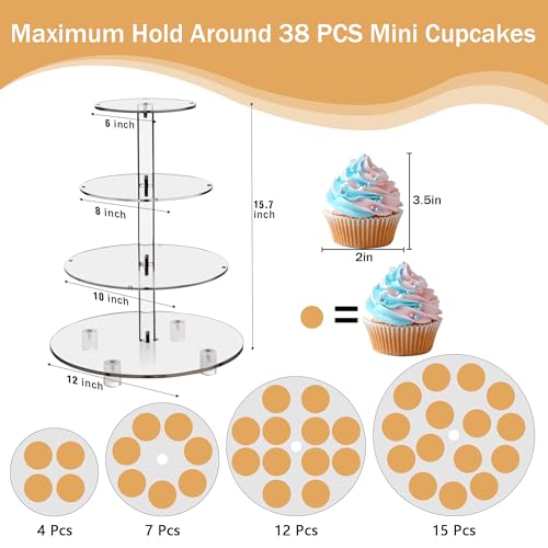 YestBuy 4 Tier Round Cupcake Stand with Yellow Lights for Party - color: Yellow, size: 4 Tier Round