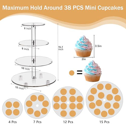 YestBuy 4 Tier Round Cupcake Stand with Yellow Lights for Party - color: Yellow, size: 4 Tier Round