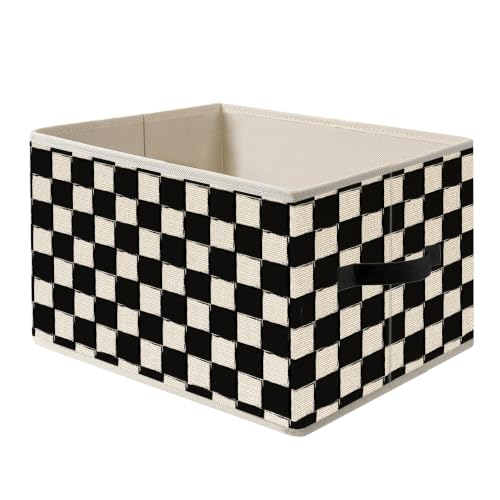 Black and White Checkered Storage Basket Organizer - color: Black and White