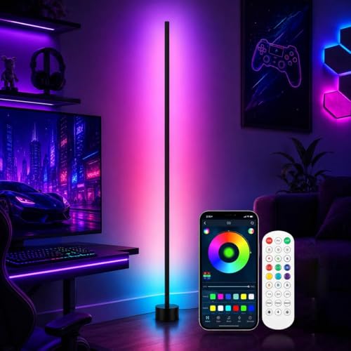 RGB Corner Floor Lamp, 16 Million Colors LED Ambient Light with Music Sync, App and Remote Control, Color Changing Standing Lamp for Gaming Room, Bedroom and Living Room - color: 1_Pack