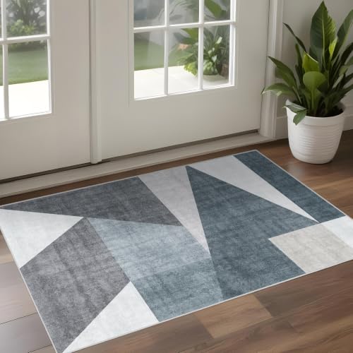 2x3 Washable Geometric Area Rug - Non-Slip Entryway Throw Rugs Blue Grey - color: Blue/Grey, size: 2' x 3' (Rectangular)