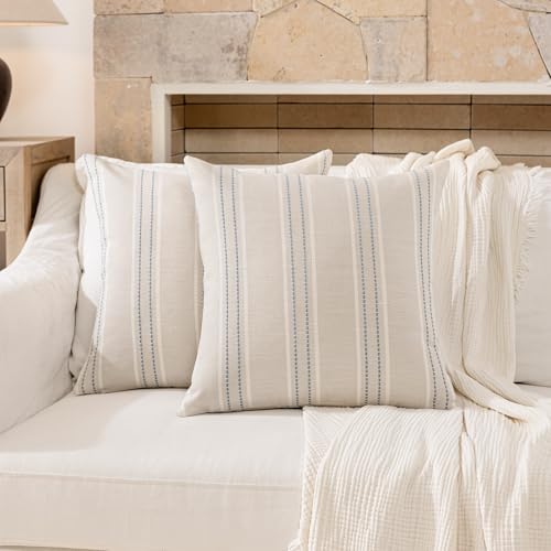 Hckot Dusty Blue Pillow Covers 16x16 Set of 2 Stripe Throw Pillows - color: Dusty Blue, size: 16" x 16" (Pack of 2)