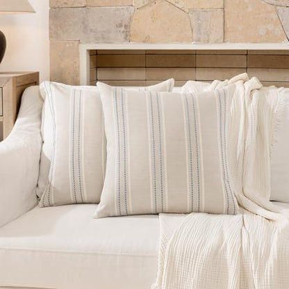 Hckot Dusty Blue Pillow Covers 16x16 Set of 2 Stripe Throw Pillows - color: Dusty Blue, size: 16" x 16" (Pack of 2)
