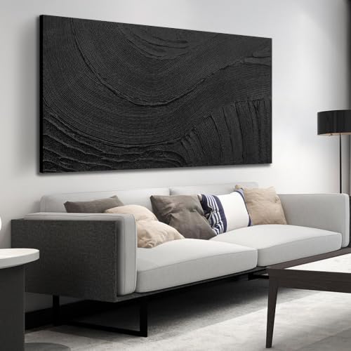 Hand-Painted Minimalist Abstract Black Wall Art for Living Room 58"x29" - color: B&W, size: 58"L x 29"W