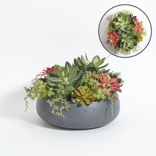 CG Hunter, Faux Succulent Arrangement, Grey, Home Decor - size: 14" Round Grey