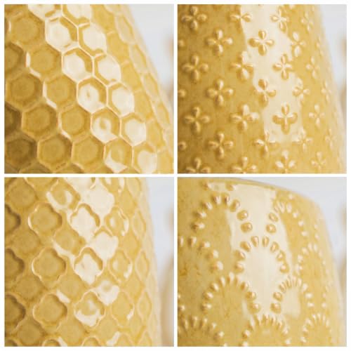 EFISPSS Ceramic Plant Pots, 5 Inch Planters with Drainage Holes and Ceramic Tray, Relief Design Flower Planter, Desktop Office Windowsill Decoration Gift Set of 4 - Lemon Yellow - color: Lemon Yellow