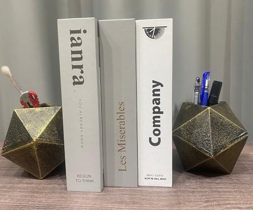 Geometric Bookends Black-Gold Bookstopper Heavy Duty Book Ends Decor