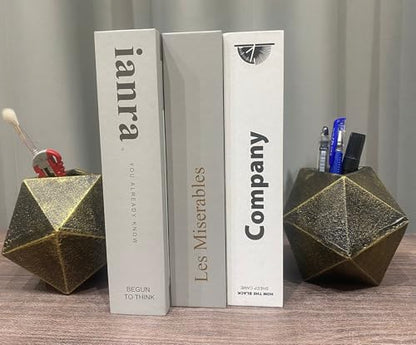 Geometric Bookends Black-Gold Bookstopper Heavy Duty Book Ends Decor