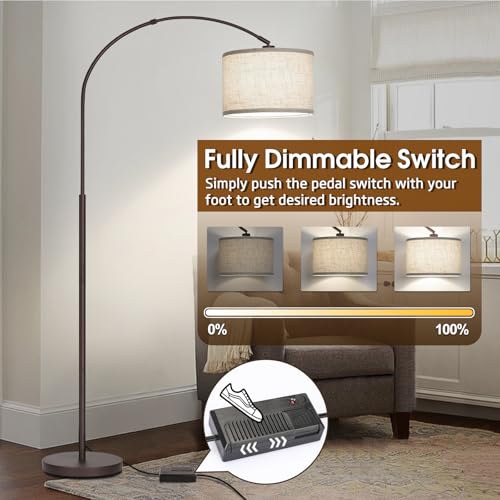 Dimmable Floor Lamp, Arc Floor Lamps with Adjustable Hanging Shade，Brown - color: Brown