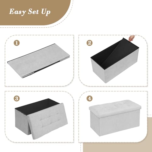 Athena Collection 30" Storage Ottoman Bench Folding Bench with 90L Hidden Storage, Large End of Bed Bench Linen Foot Rest Stool Chest with Flipping Lid for Living Room, Bedroom, Entryway, Light Gray - color: Light Gray, style: 30" Linen