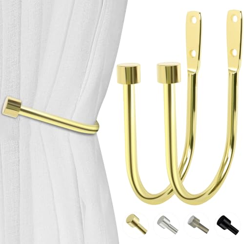 HIKMLK Minimalist Curtain Holdbacks 2pcs, Cast Iron Solid Heavy Duty Metal Curtain Side Holders for Wall, Curtain Tieback Hook Pull Backs for Drapes Window Home Decoration (Electroplate Gold) - color: Electroplated Gold