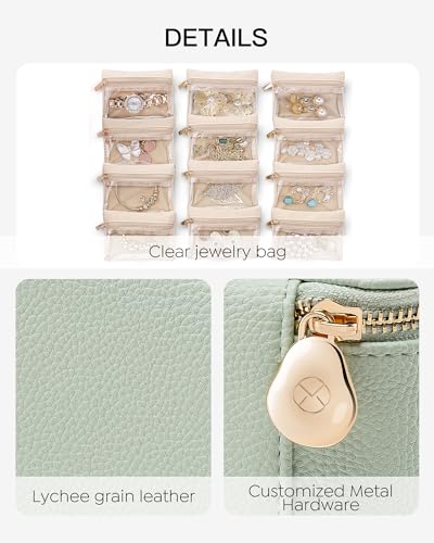VLANDO Jewelry Travel Organizer with Clear 12 Velvet Bags,Mint Green - color: 12PCS-Mint Green