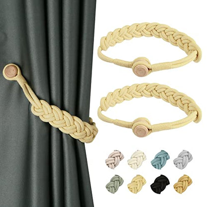 BEL AVENIR Curtain Tiebacks Magnetic 2 Pack Woven Drapery Holdback - color: Yellow -2pack