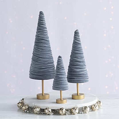 Gray Pedestal Velvet Trees Set of 3, Modern Mantel Décor, Blue Neutral Home Accent, Valentine Tabletop, Artisan Wedding Centerpiece, Made in USA (Gray) - color: Gray