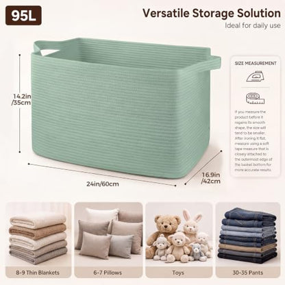 OIASKET 95L Extra Large Blanket Basket, 24" x 16.9" x 14.2" Woven Basket - color: Green, size: 24"x16.9"x14.2"