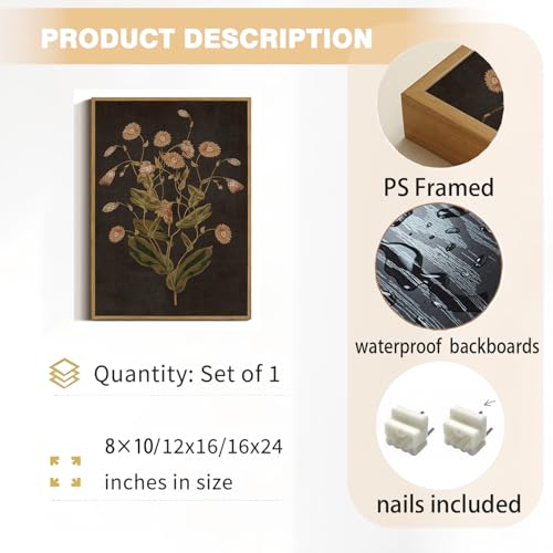 Moody Wildflower Framed Canvas Wall Art 12x16 inch - color: Wild-Mum, size: 12"x16" Natural