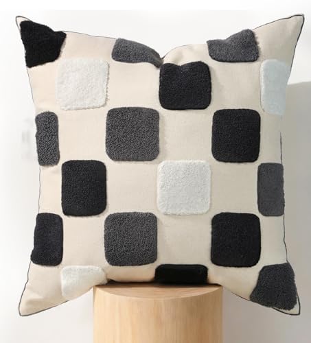 Embroidered Throw Pillow Cover 18x18 Inch, Black White Checkered - color: Black White Gray Checkered, size: 18" x 18" (Pack of 1)