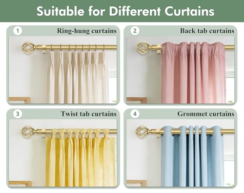 USFOOK Curtain Rods for Windows 48 to 84, Gold Adjustable Drapery Rod - color: Gold, size: 48-84"