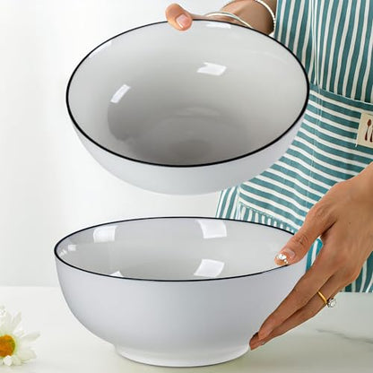 60 oz Large Pho Soup Bowls, Large Ramen Bowls, Rimmed Off-White Big Ceramic Bowls Set of 3, 8 Inch - size: 8 inch 60 oz (Black Rim)