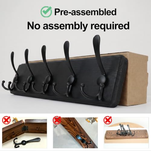 WEBI Coat Rack Wall Mount,Coat Hooks Wall Mounted Rustic,16" Hole to Hole,Large Coat Hanger Wall,Wood Hook Rack,5 Triple Hooks for Hanging Coats,Jacket,Clothes,Farmhouse,Black - color: Black, size: 5 Hooks