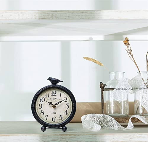 NIKKY HOME Vintage Table Clock with Bird, Desk Clocks, Battery Operated