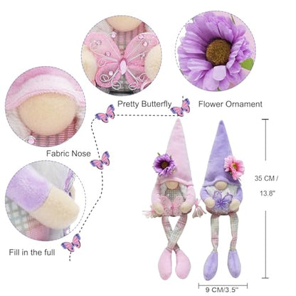 Attiigny 2 PCS Spring Decoration Indoor,Plush Long Legs Butterfly Gnomes
